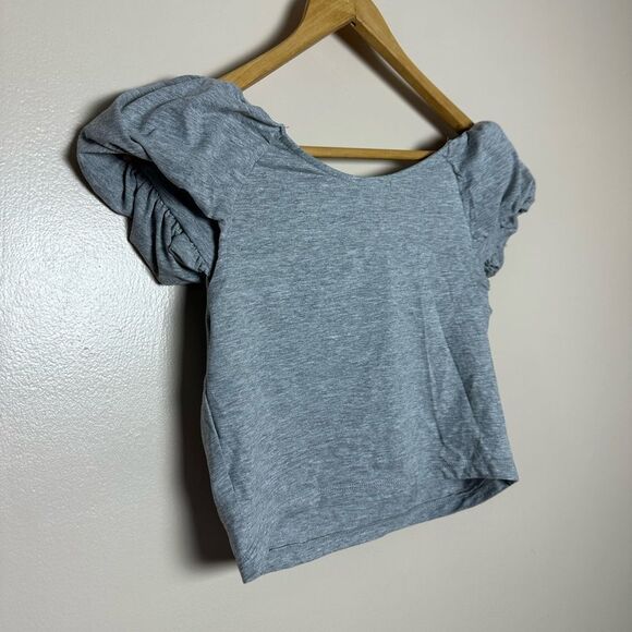 CLEARANCE! Gray Boutique Puff Shoulder Crop Top Size L NWT - Picture 4 of 5
